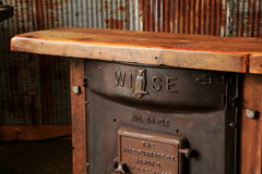 Industrial Antique Furnace Door Lamp Stand Table, Barn Wood Top, #747
