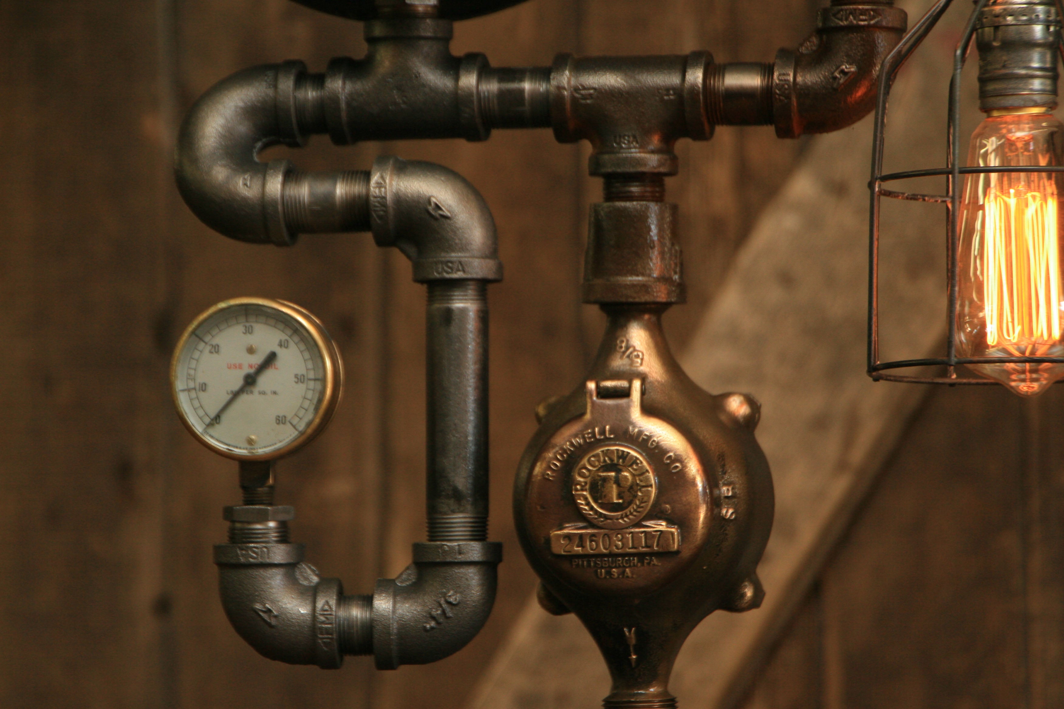 Steampunk Industrial / Antique Steam Gauge Lamp / Buffalo NY / Lamp #1706