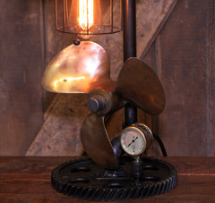 Steampunk Industrial Boat Marine Nautical Antique Brass Propeller Lamp, Gear Base #4083