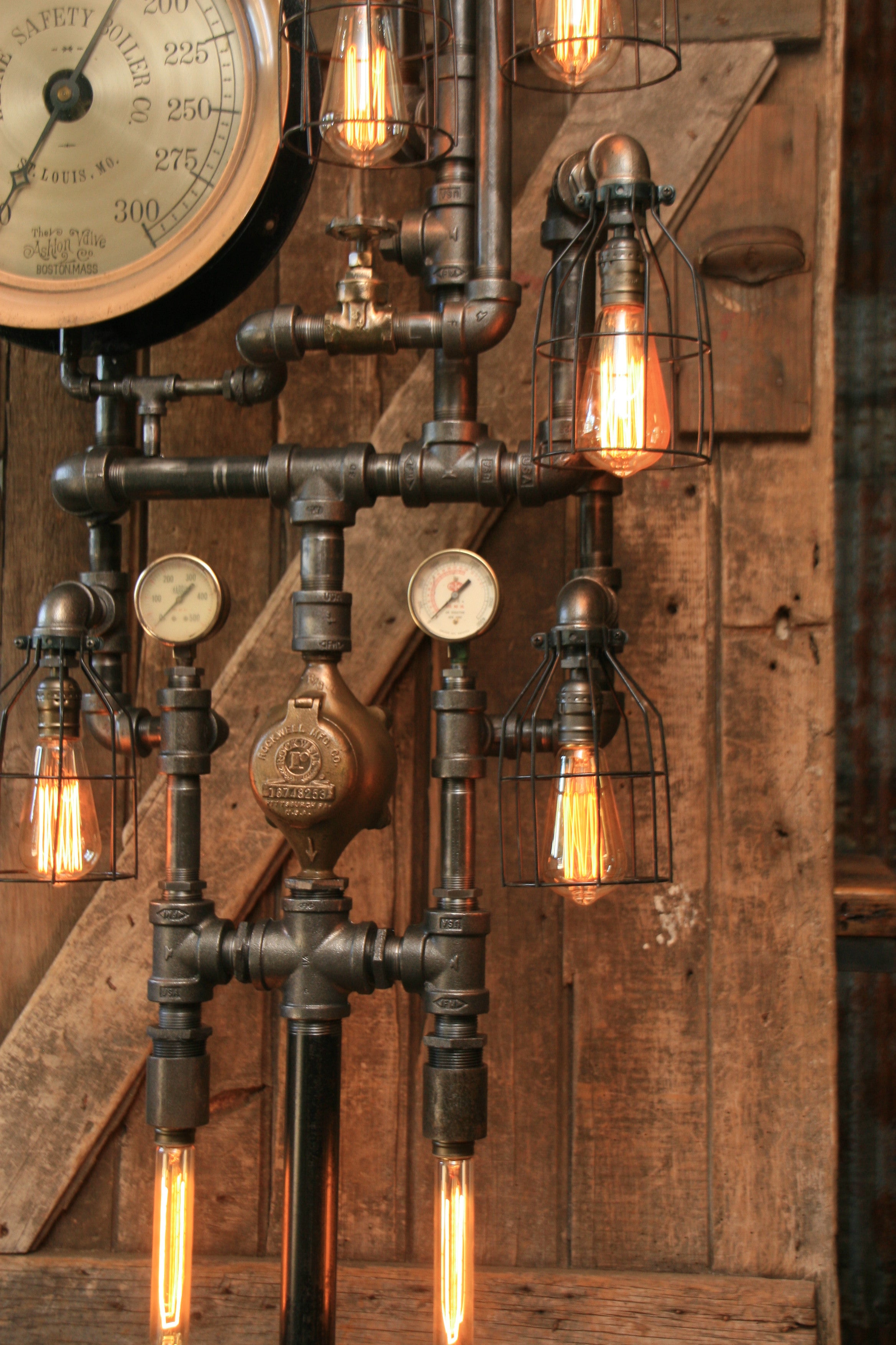 Steampunk Industrial / Antique Steam Gauge / Heine Boiler Company / St Louis / Floor Lamp #1543