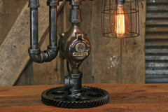 Steampunk Industrial Machine Age Lamp Company / 6" Steam Gauge  / Gear Base  / Lamp #2219 Sold