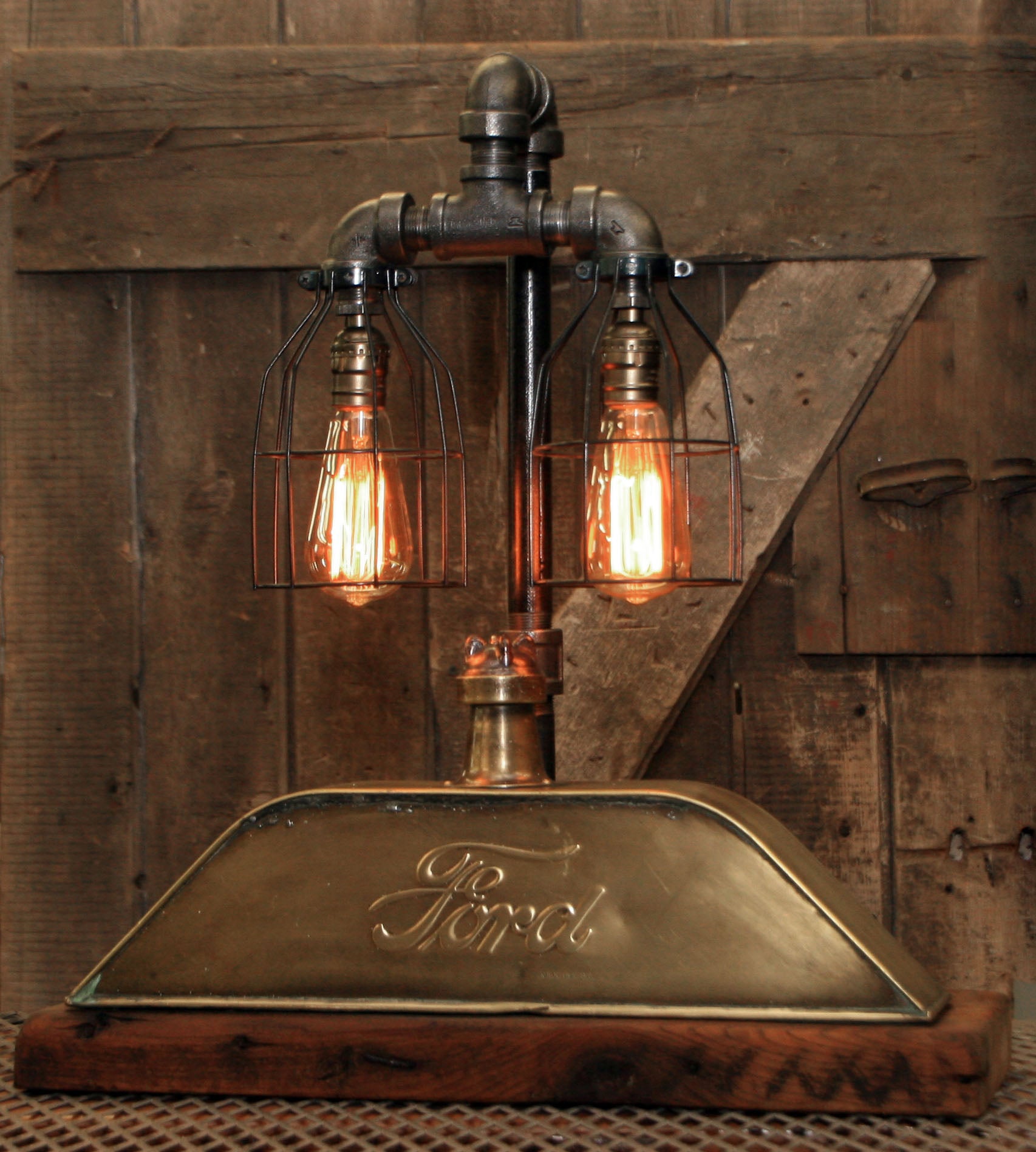 Steampounk Industrial / Antique Ford Model "T" Radiator Top / Barn Wood / Lamp #2008