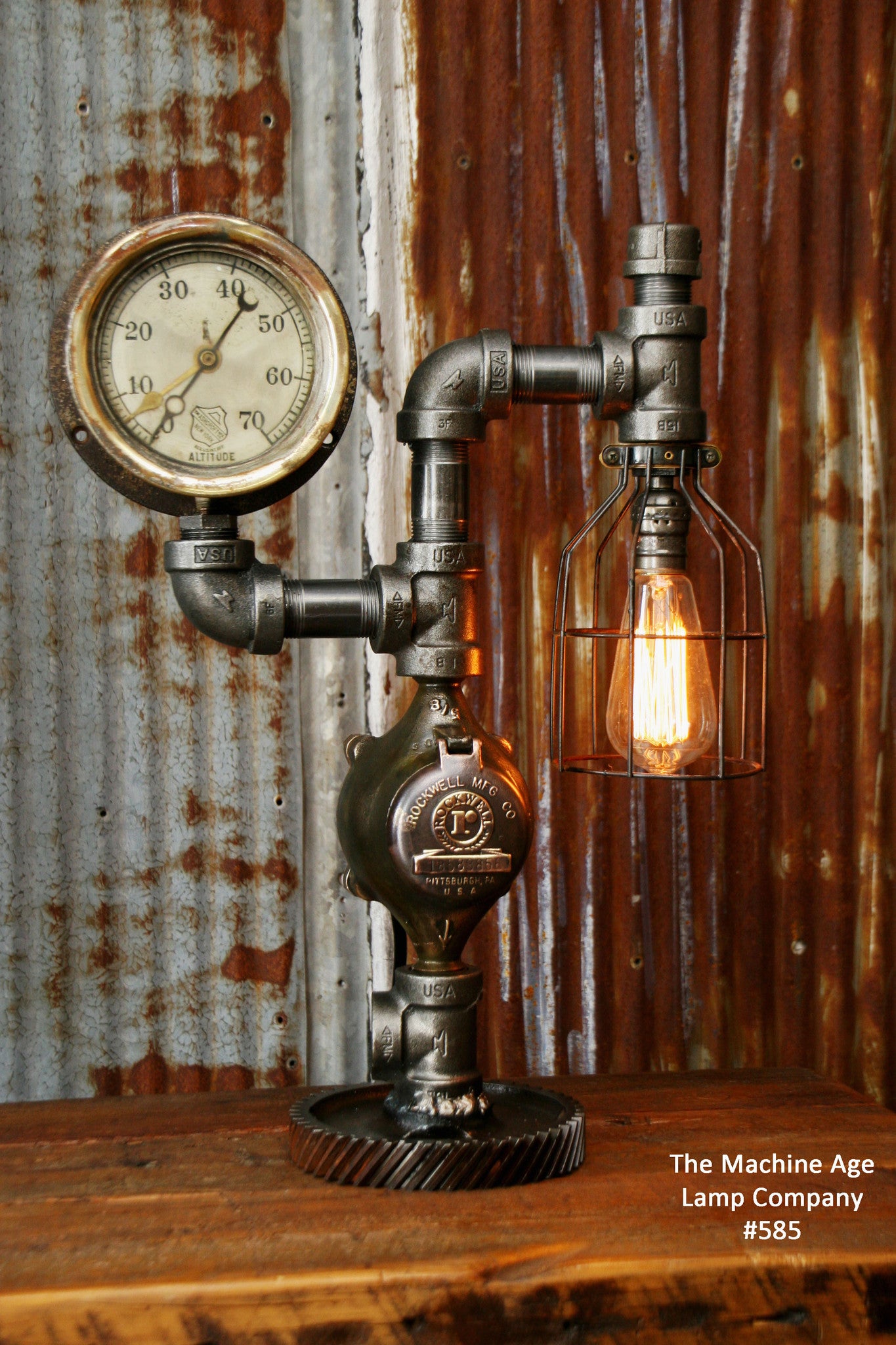 Machine Age Steampunk Steam Gauge Lamp #585