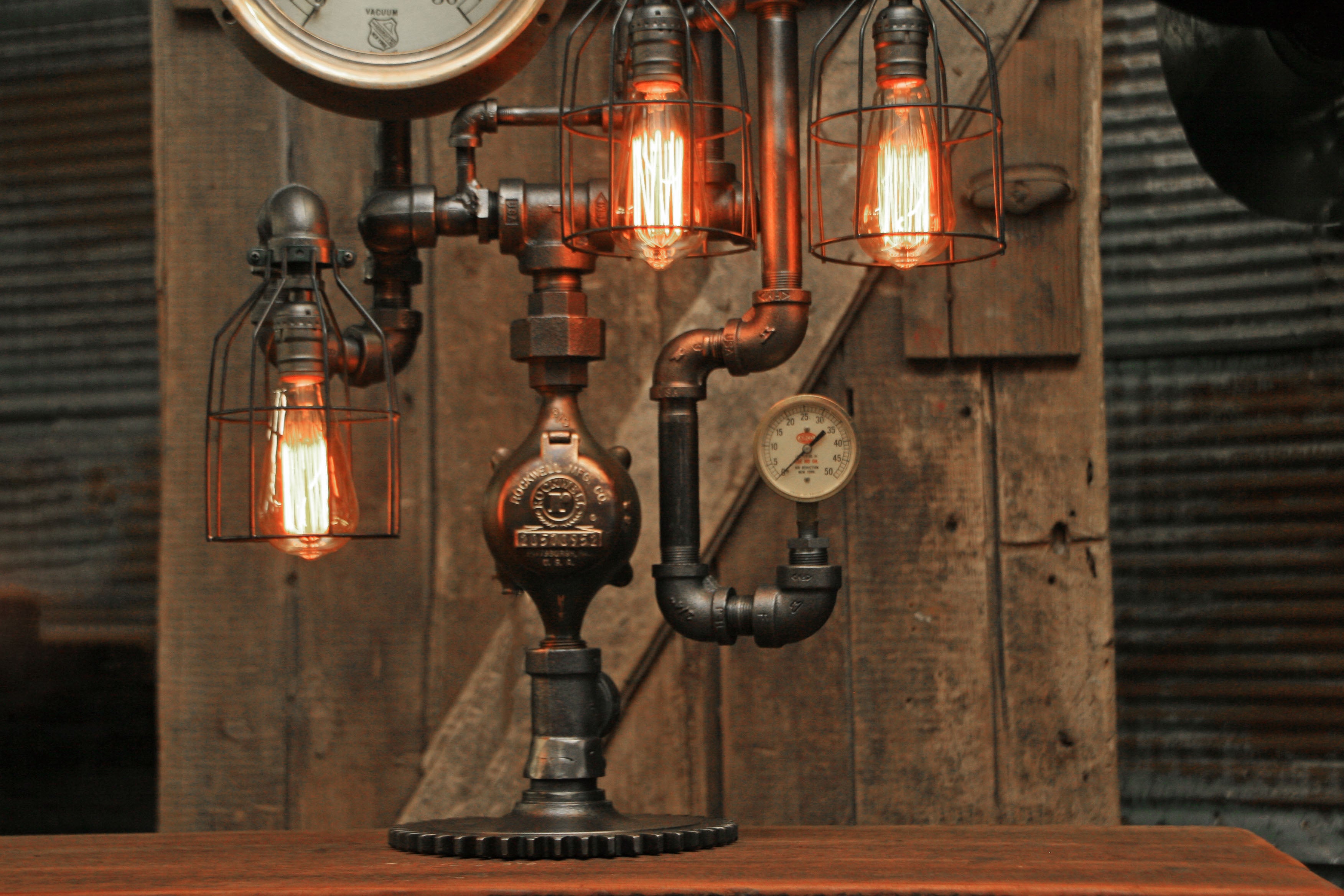 Steampunk Industrial Lamp / Steam Gauge / Gear / NY / Lamp #1716