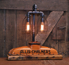 Steampunk Industrial / Allis Chalmers Tractor Radiator / Farm / Barnwood Base Lamp Light #2810 sold
