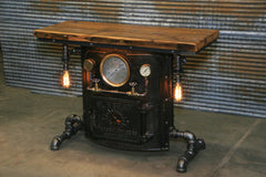 Steampunk Industrial / Barn wood  / Antique Furnace Boiler Door /  Steam Gauge Table,   #1860 sold