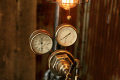 Steampunk Industrial Pipe Lamp, Brass Regulator, Steam Gauge , #900 sold