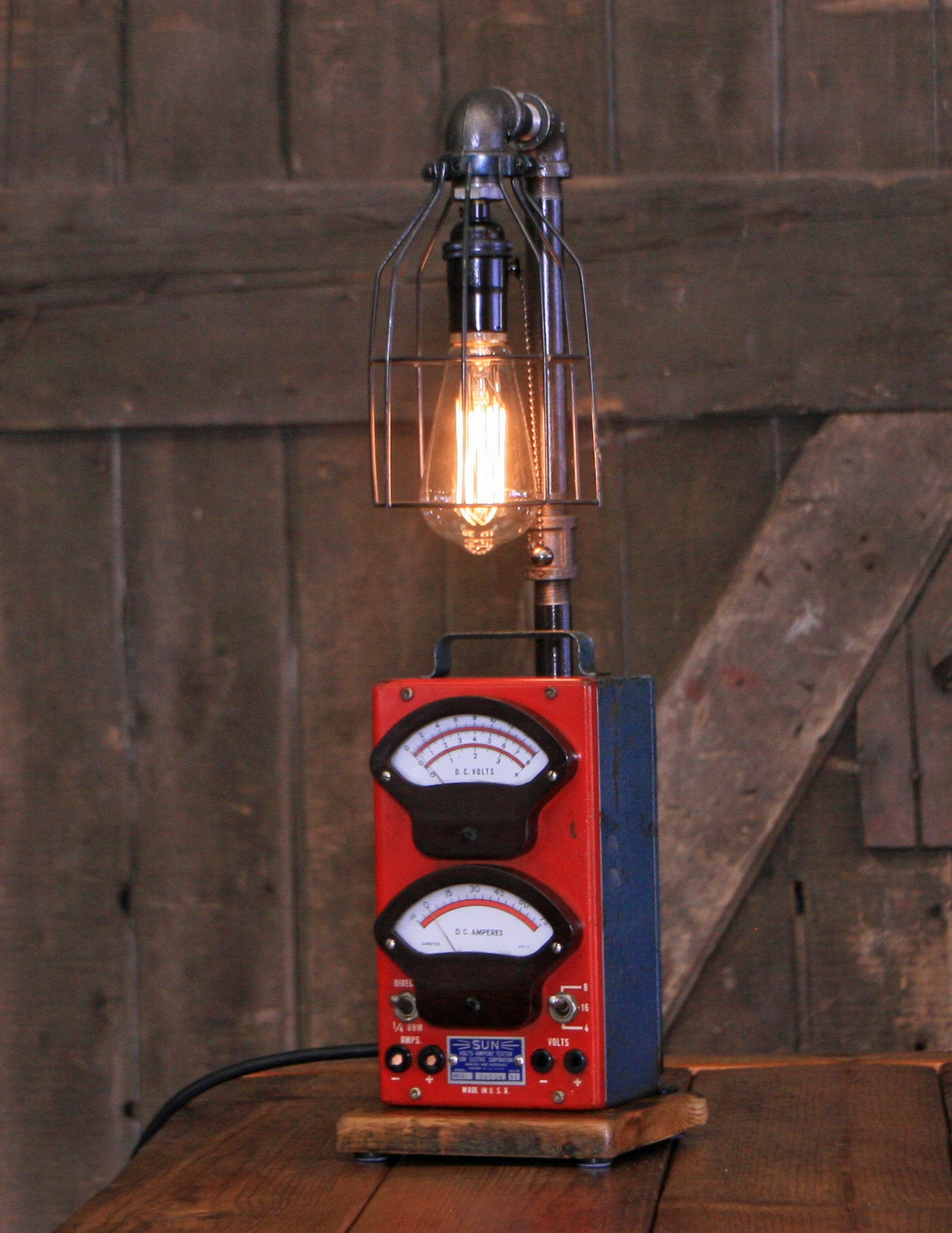 Steampunk Industrial / Antique Sun Meter / Automotive Car Garage / Lamp #3730