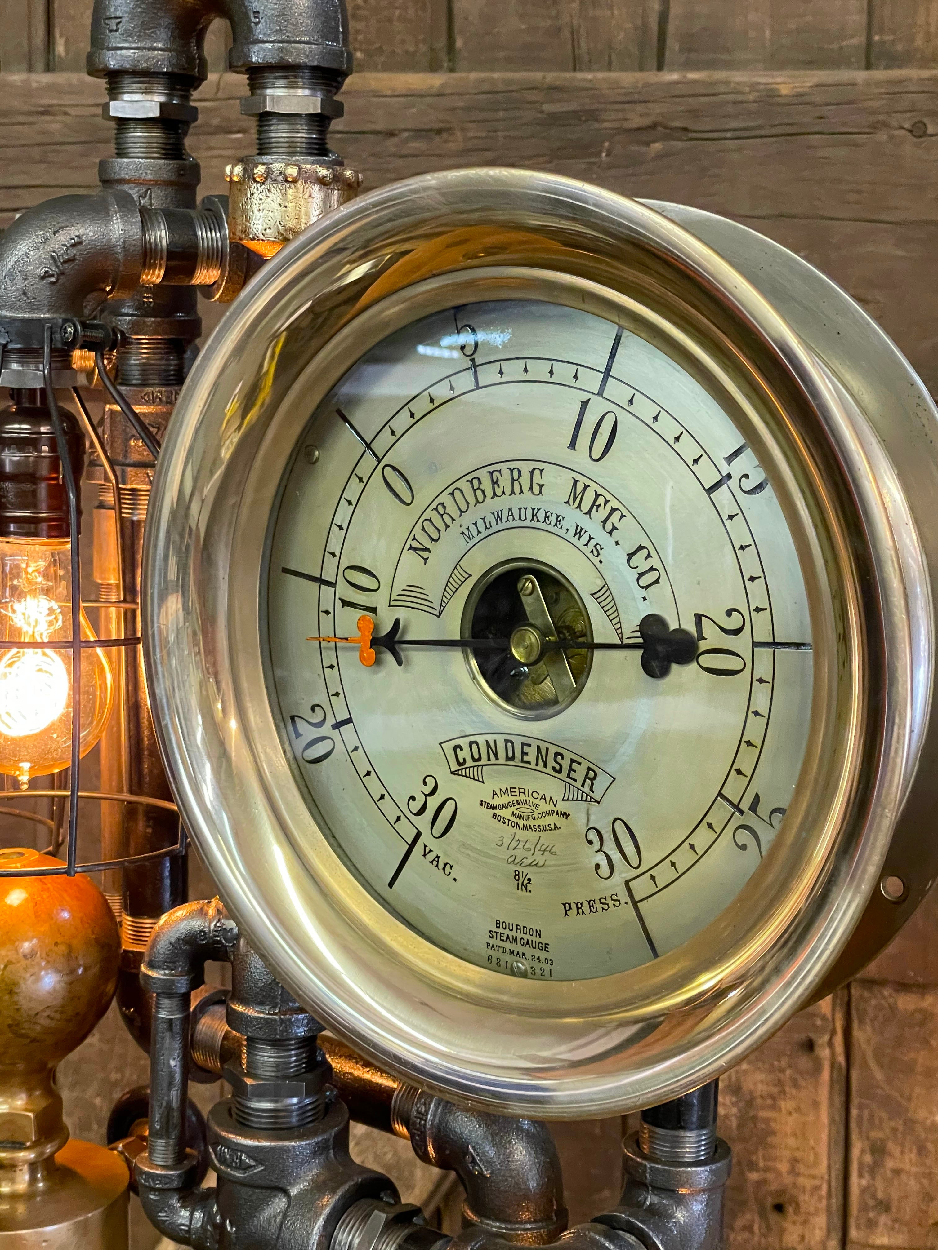 Steampunk Industrial / Steam Gauge Lamp / Nordberg Gauge WI / Oiler / Lamp #3346