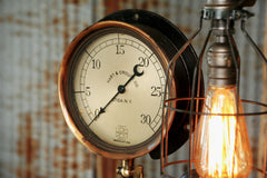 Steampunk Industrial Pipe Lamp, Antique 6" Steam Gauge , #952 sold