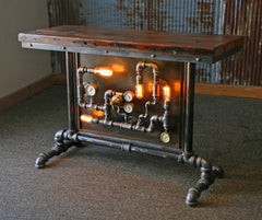 Steampunk Industrial Table / Pipes / Steam Gauge / Barn wood / Table #1468