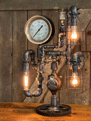 Steampunk Industrial / Steam Gauge Lamp / Gear / Oiler / Lamp #3321