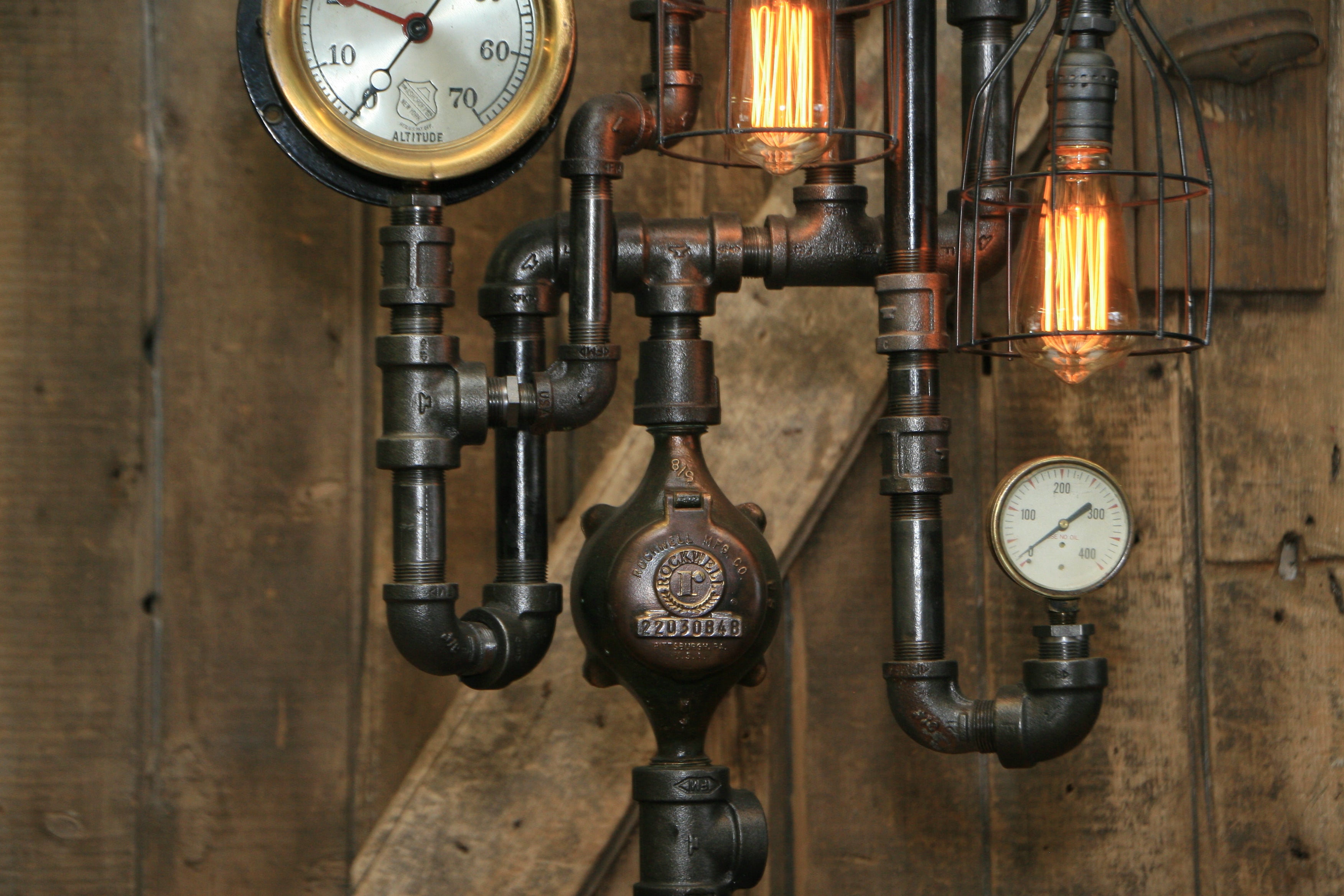 Steampunk Industrial / Machine Age Lamp / Steam Gauge / Gear / Lamp #2098