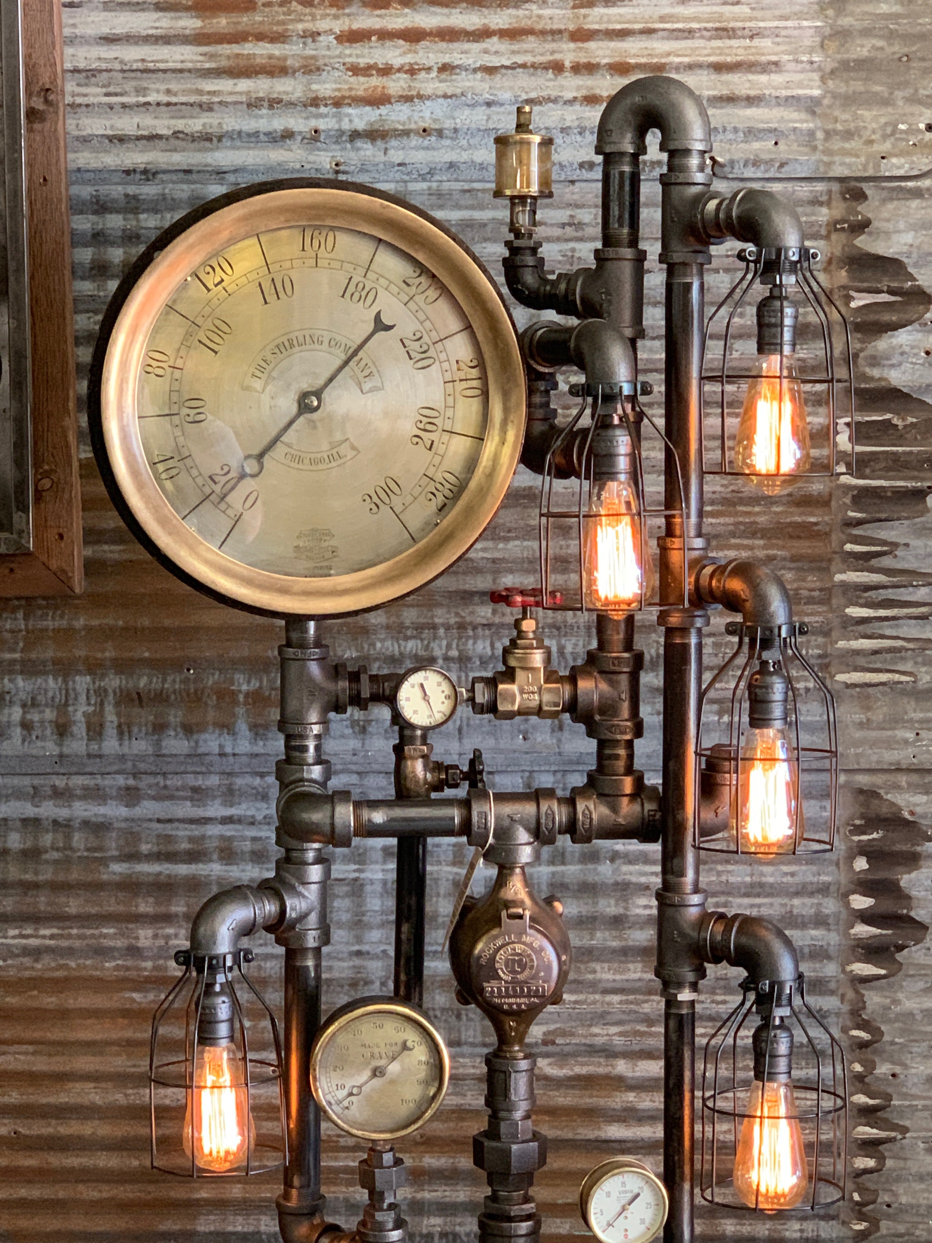 Steampunk Industrial Fire Hydrant, Steam Gauge Floor Lamp #2456