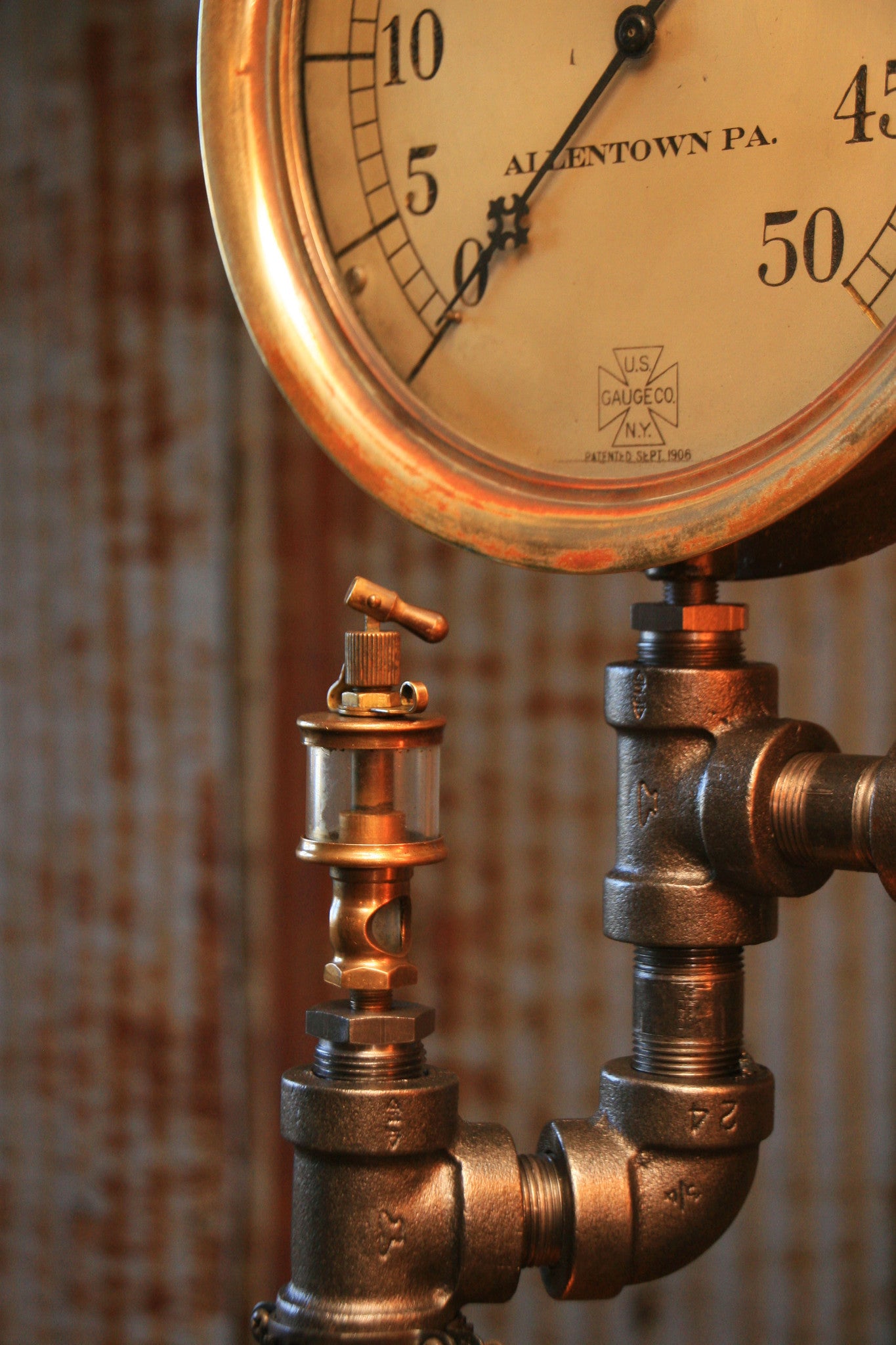 Steampunk Industrial Lamp, Steam Gauge and Oiler Gear #1247