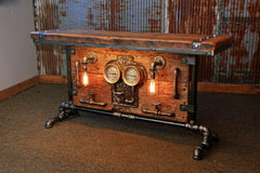 Steampunk Industrial / Table / Barn wood / Steam Gauge / York #1439 - SOLD