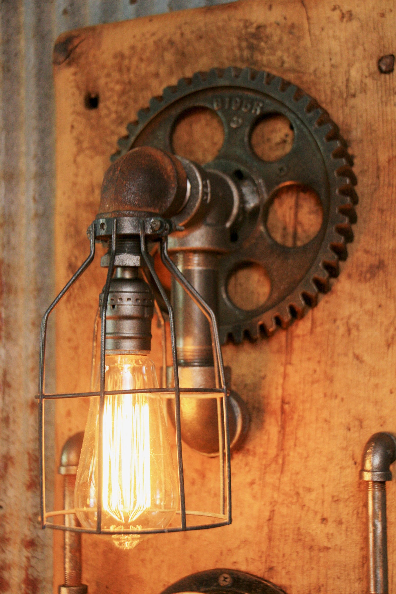 Steampunk, Industrial Barn Wood Wall Sconce, Steam Gauge - #628