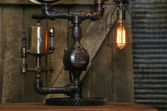 Steampunk Industrial / Antique Chicago Steam Gauge / Gear / Antique Oiler / Lamp #2052