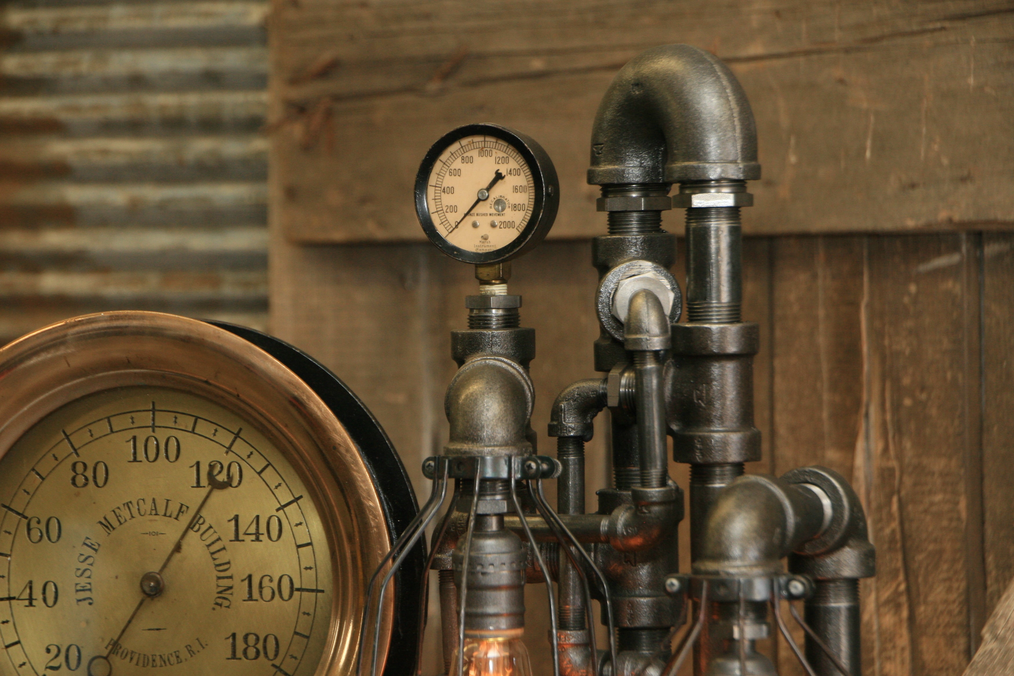 Steampunk Industrial / Antique Steam Gauge Lamp / Metcalf / Providence RI / Lamp #1940