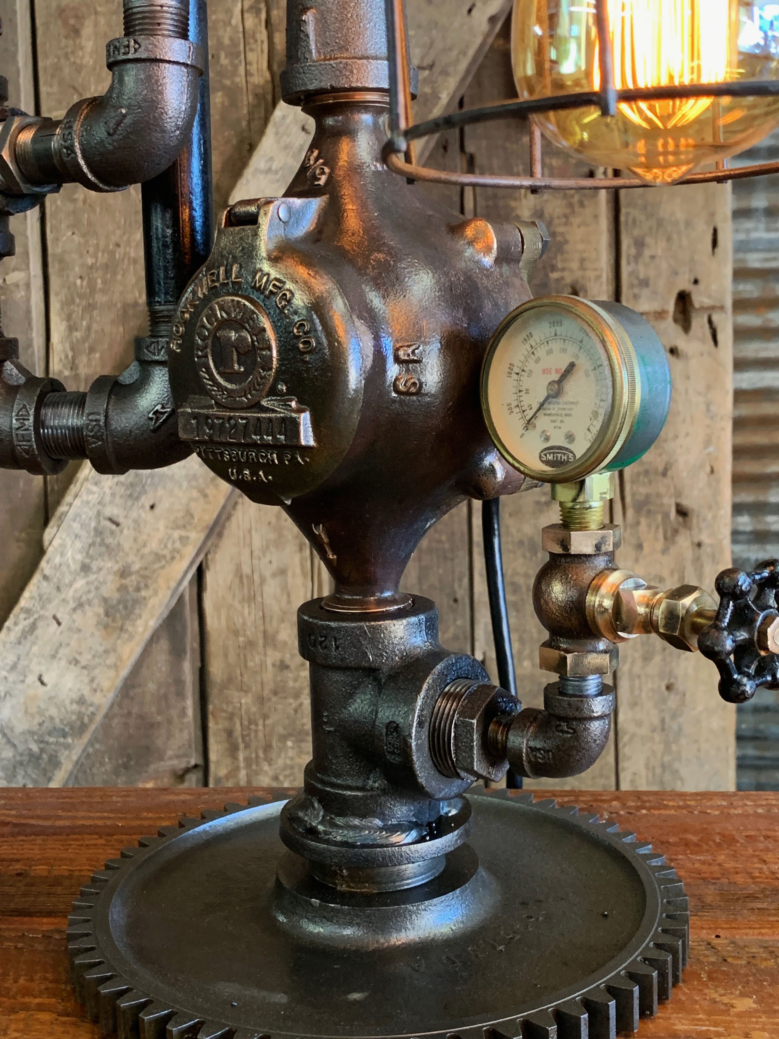 Steampunk Industrial Machine Age Lamp - Antique Steam Gauge #2648