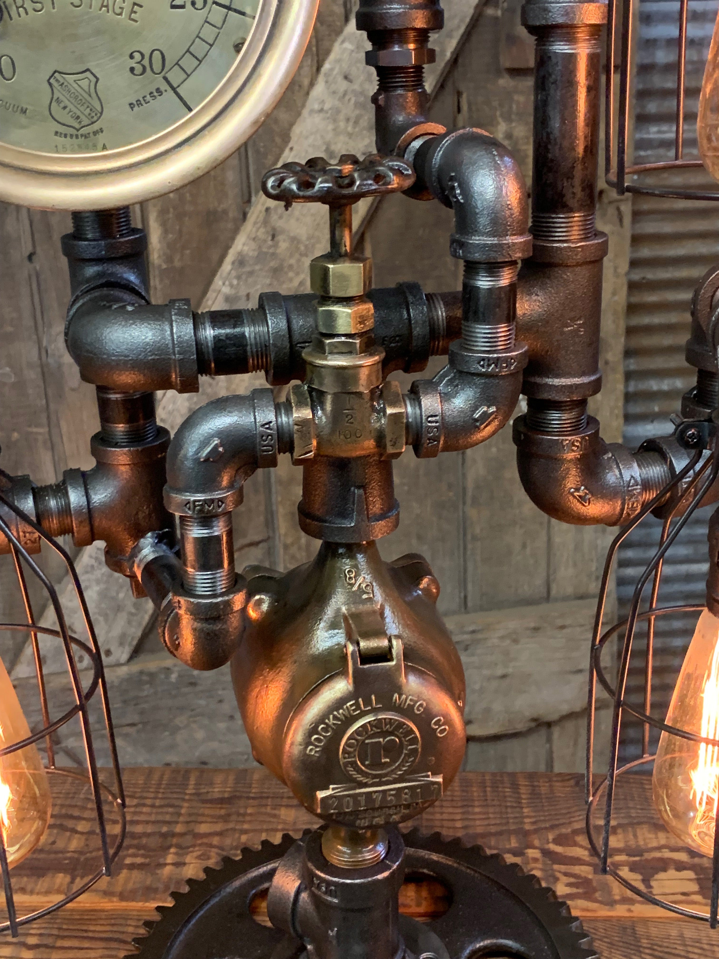 Steampunk Industrial / Machine Age Lamp / Antique Steam Gauge  / General Electric / Lamp #2721