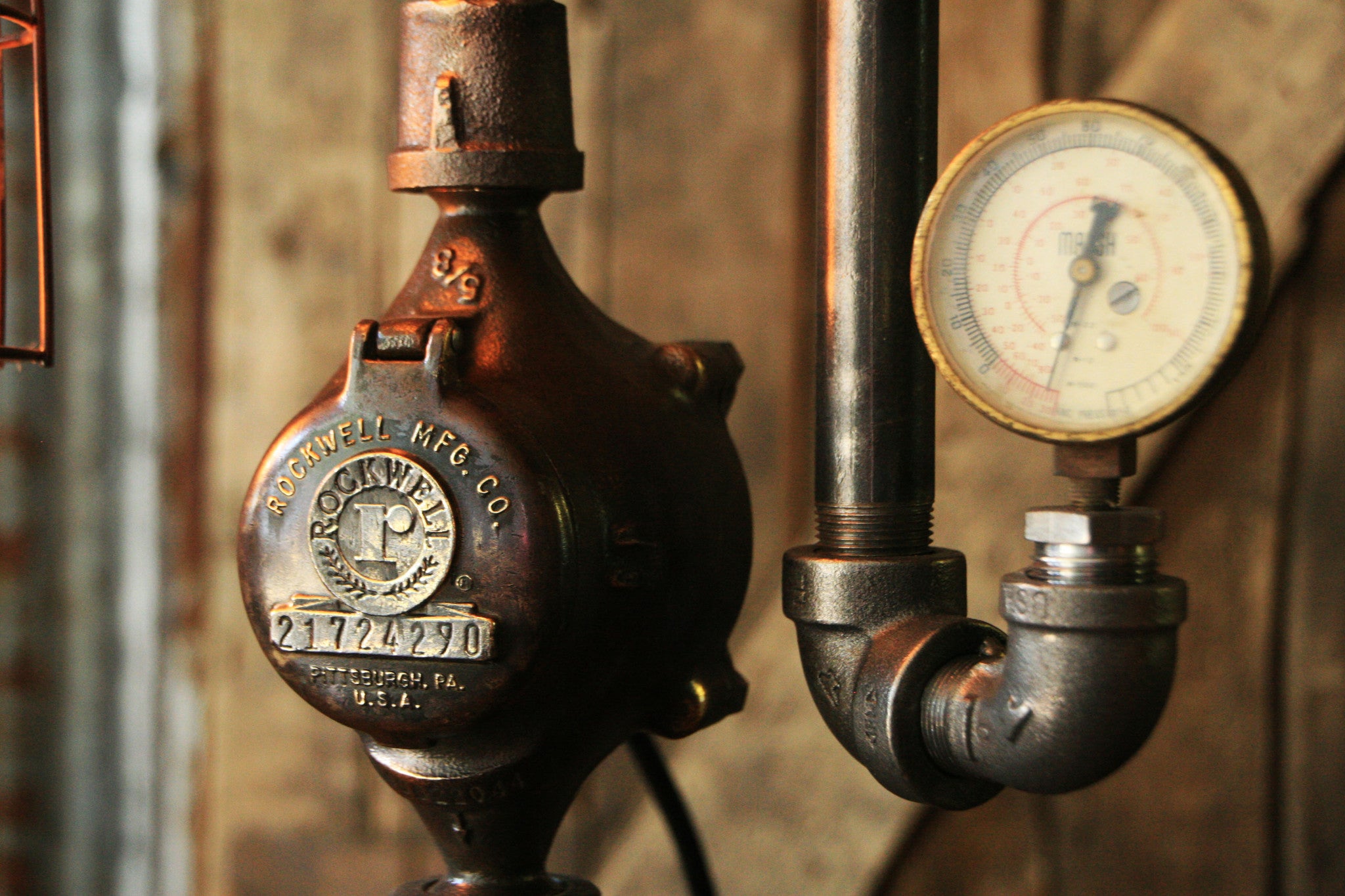 Steampunk Industrial Desk Lamp,  Steam Gauge #955