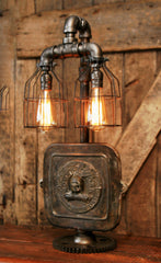 Steampunk Industrial Lamp / Indian  / Stove Door / Round Oak / #1242 - sold