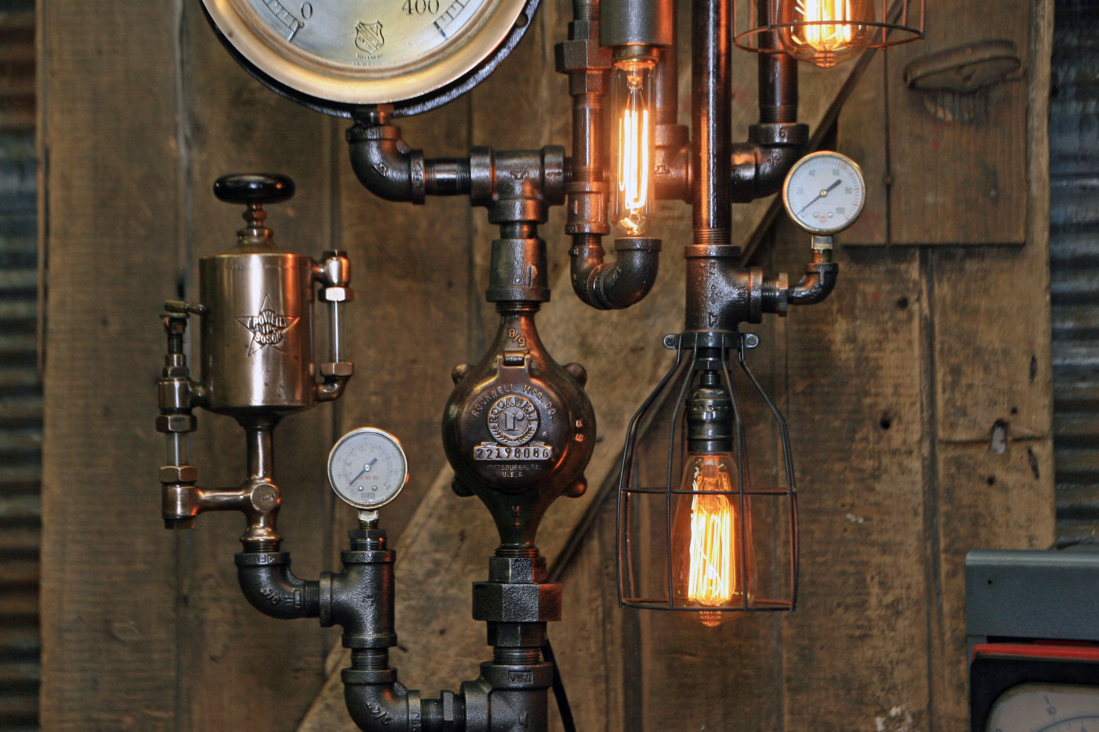 Steampunk Industrial Machine Age Lamp / Steam Gauge / Oiler / Gear / New York / Lamp #2279