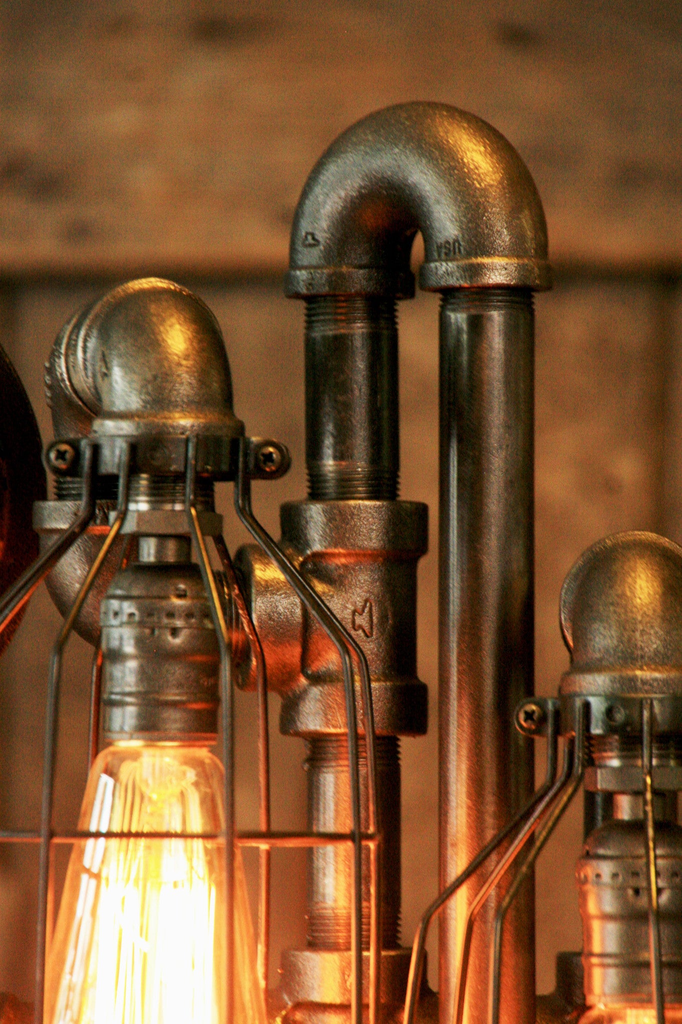 Steampunk Industrial Pipe Lamp, Antique Steam Gauge - #954