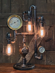 Steampunk Industrial / Antique Steam Gauge Lamp / Tractor Gear  / Lamp #4002