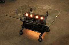 Steampunk Industrial / Antique Model "T" Engine Block  / Coffee Table / Glass Top / Table #1777