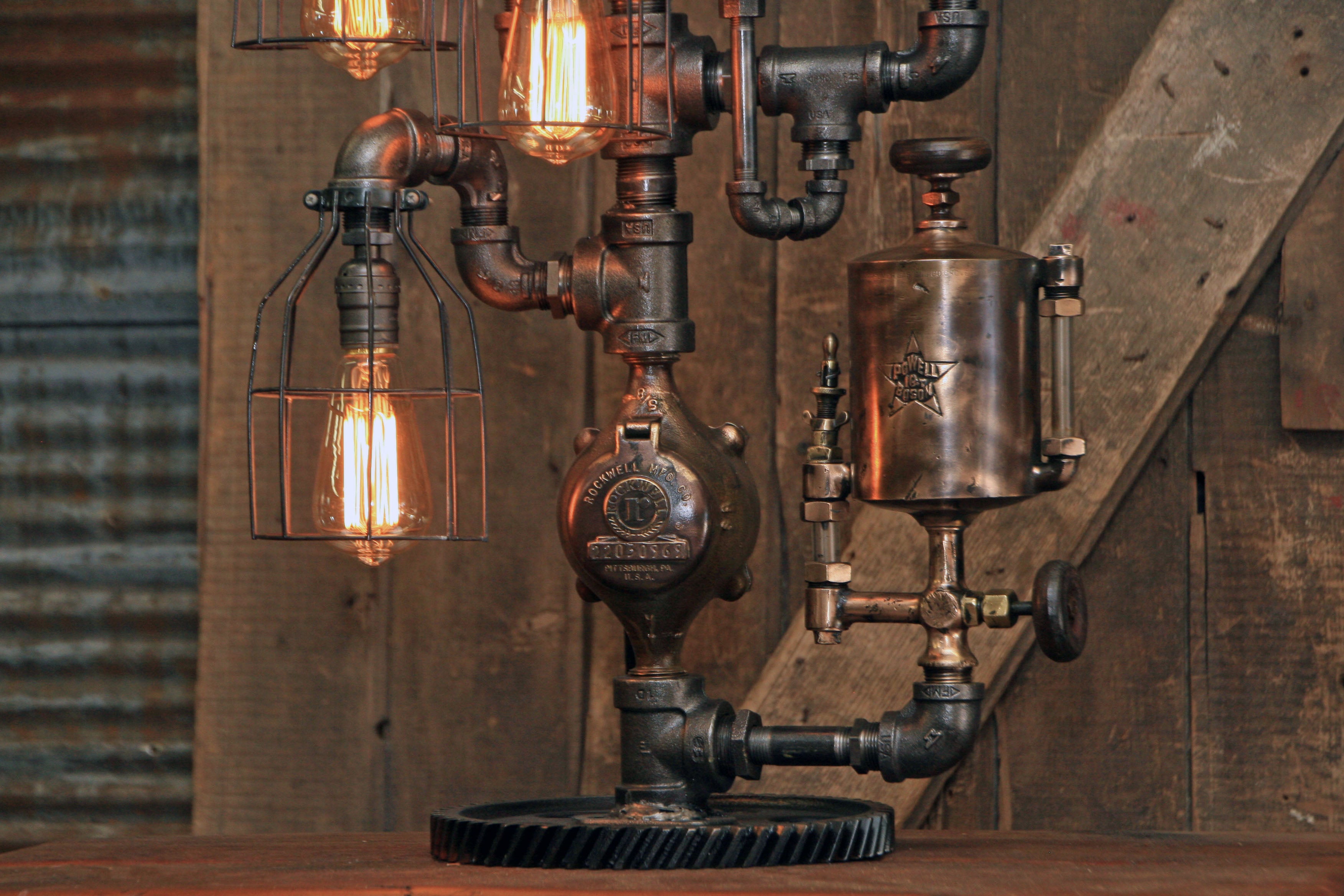 Steampunk Industrial / Antique Steam Gauge Lamp / Gear / Oiler / Williamsport PA / #2143