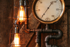 Steampunk Industrial Lamp, Steam Gauge  #160 SOLD