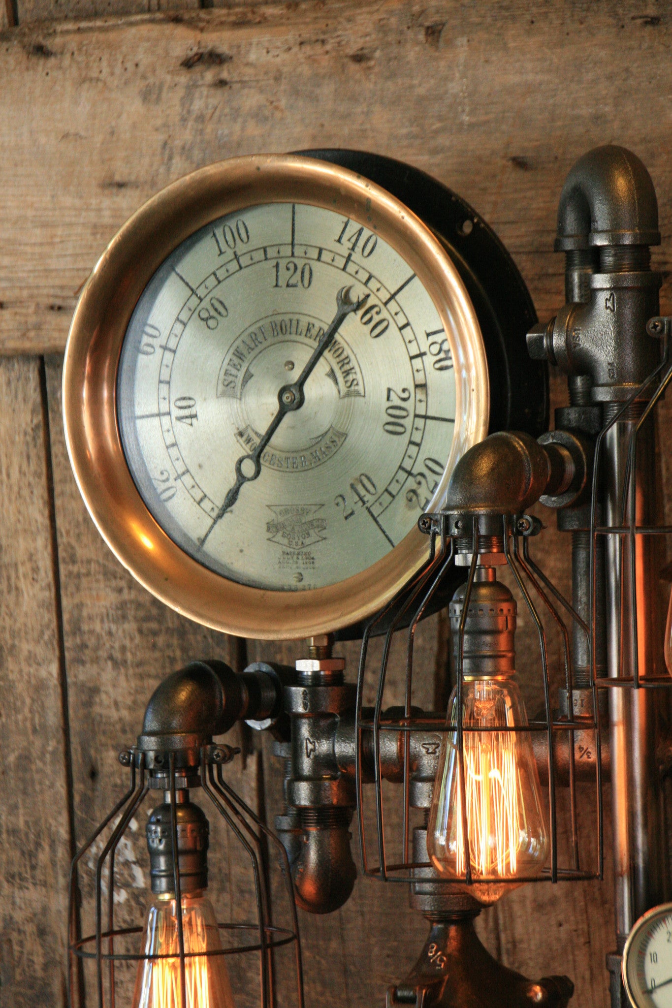 Steampunk Industrial, Steam Gauge Lamp Worcester, Mass #973