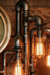 Steampunk, Industrial Pipe and Vintage Steam Gauge Floor Lamp #824