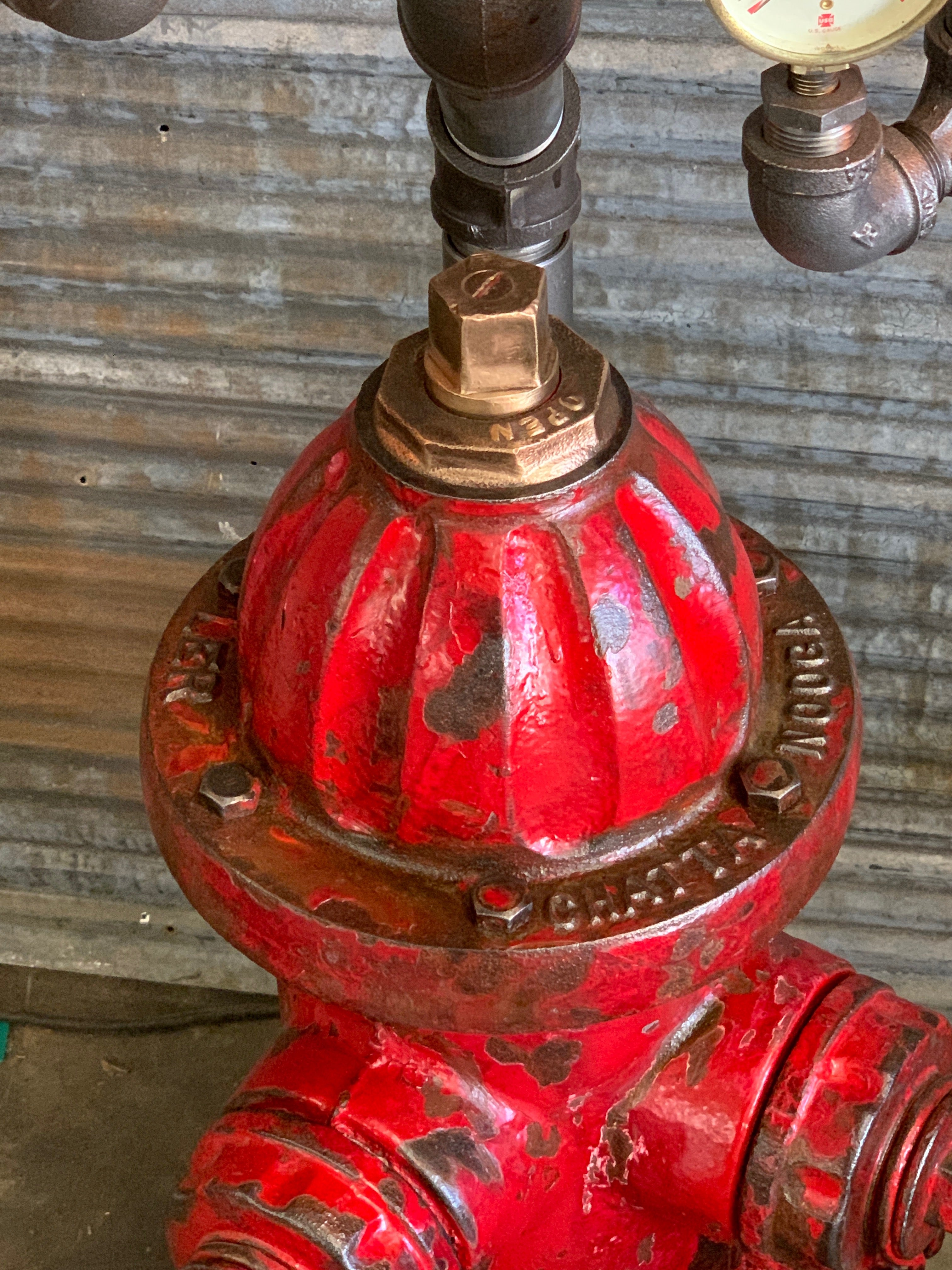 Steampunk Industrial Fire Hydrant, Steam Gauge Floor Lamp #2456