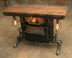 Steampunk Industrial / Boiler Furnace Door Table / Console / BarnWood top / Table #1700 sold