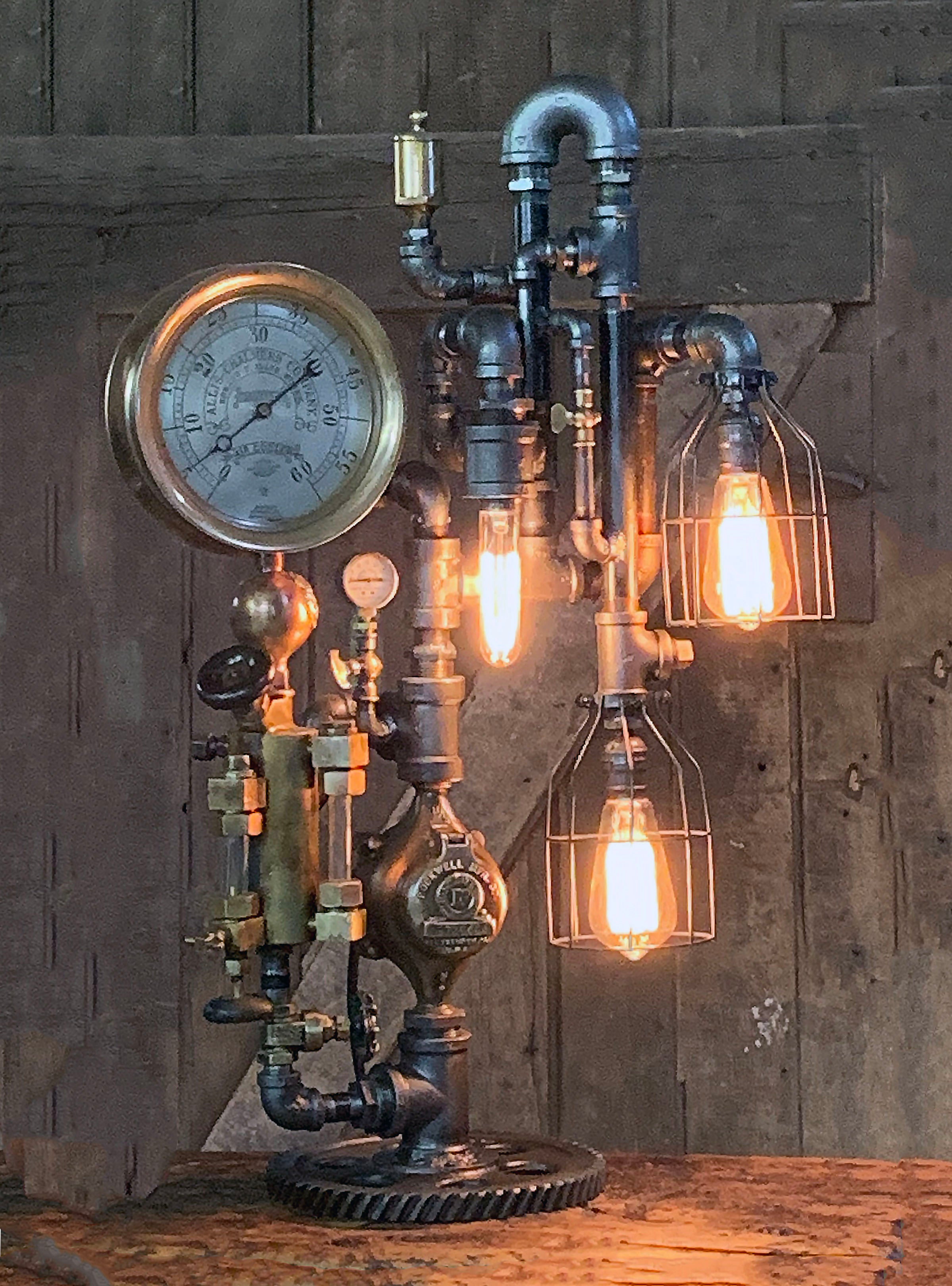 Steampunk Industrial / Steam Gauge Lamp / Milwaukee  / Allis Chalmers / Oiler / Farm Tractor  / Lamp #3031