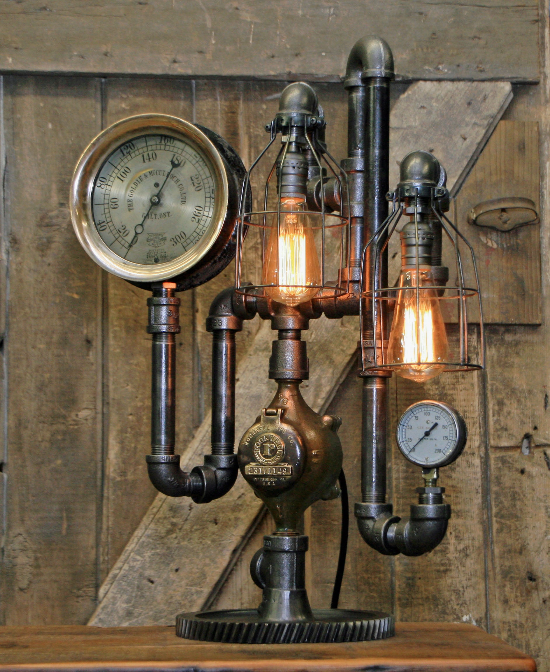 Steampunk Industrial / Steam Gauge Lamp / Gear / Goldie Mcculloch / Galt Ont Canada / Lamp #1836