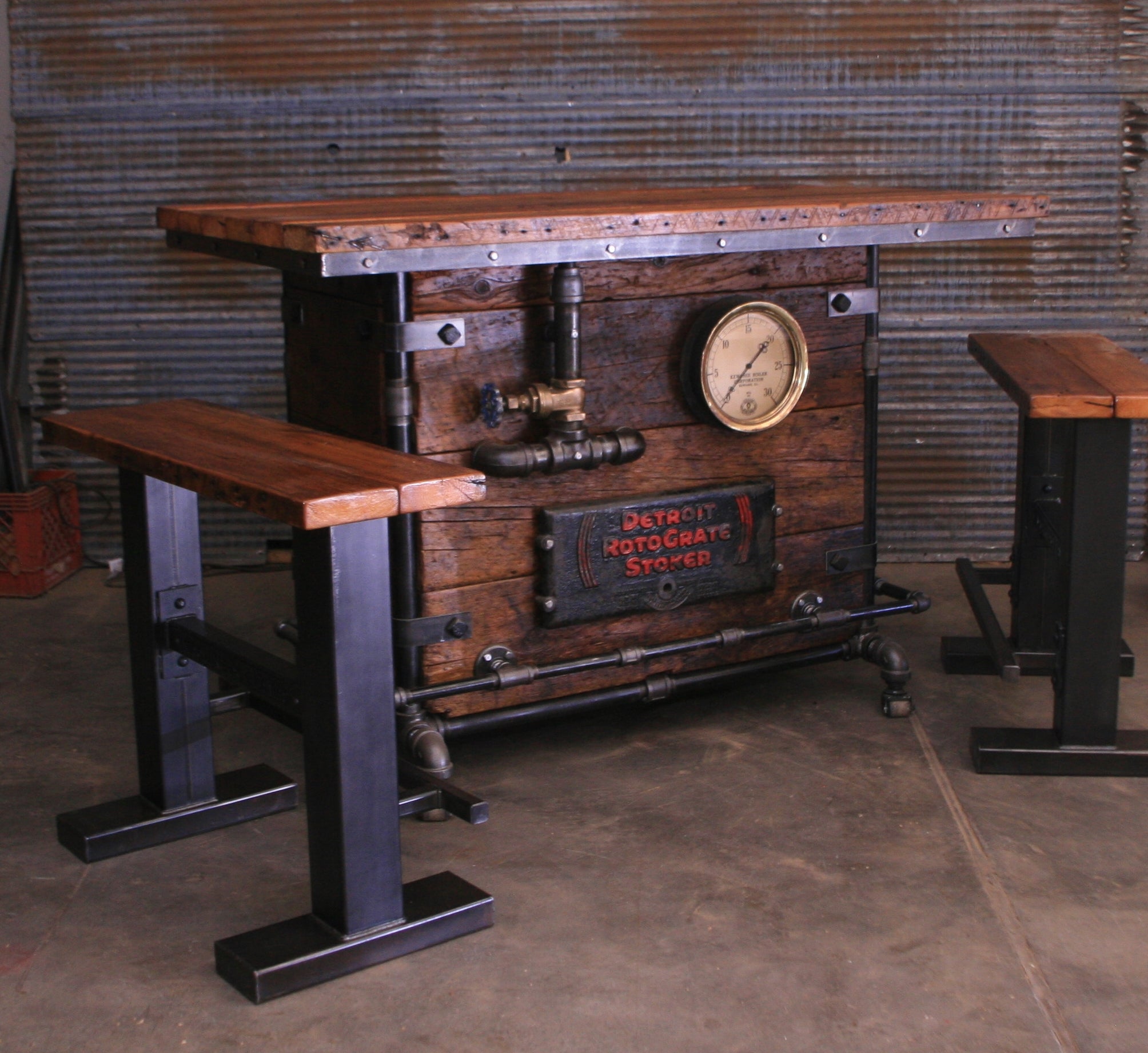 Steampunk Industrial / Iron Structure / Barnwood / Bench / Stool / Bar Rail / Bench #3712