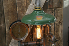 Steampunk Lamp, Steam Gauge and Green Shade #198 - SOLD