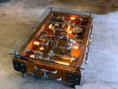Steampunk Industrial Barnwood Coffee Table Steam Gauge #4065
