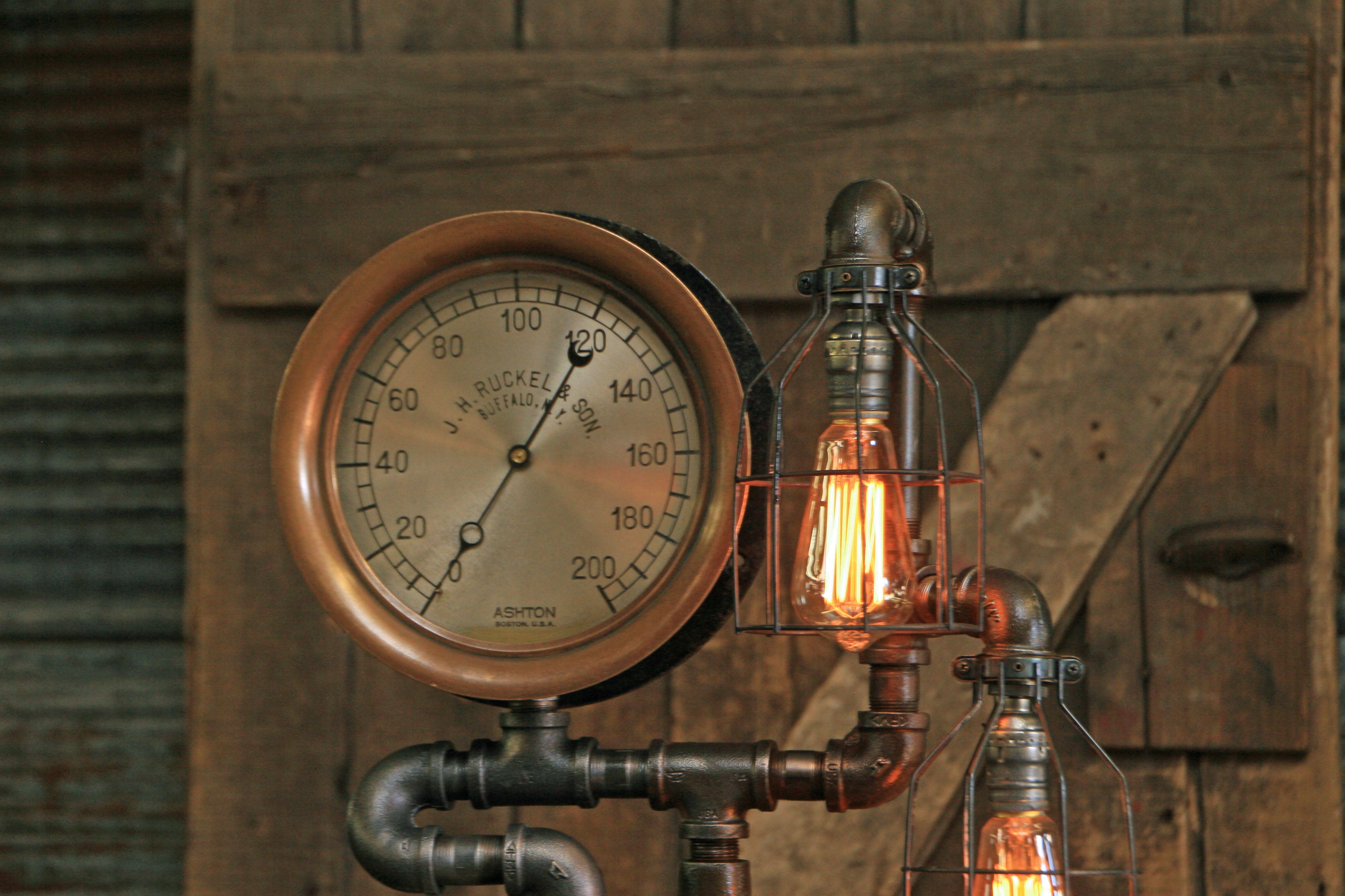 Steampunk Industrial / Antique Steam Gauge Lamp / Buffalo NY / Lamp #1706
