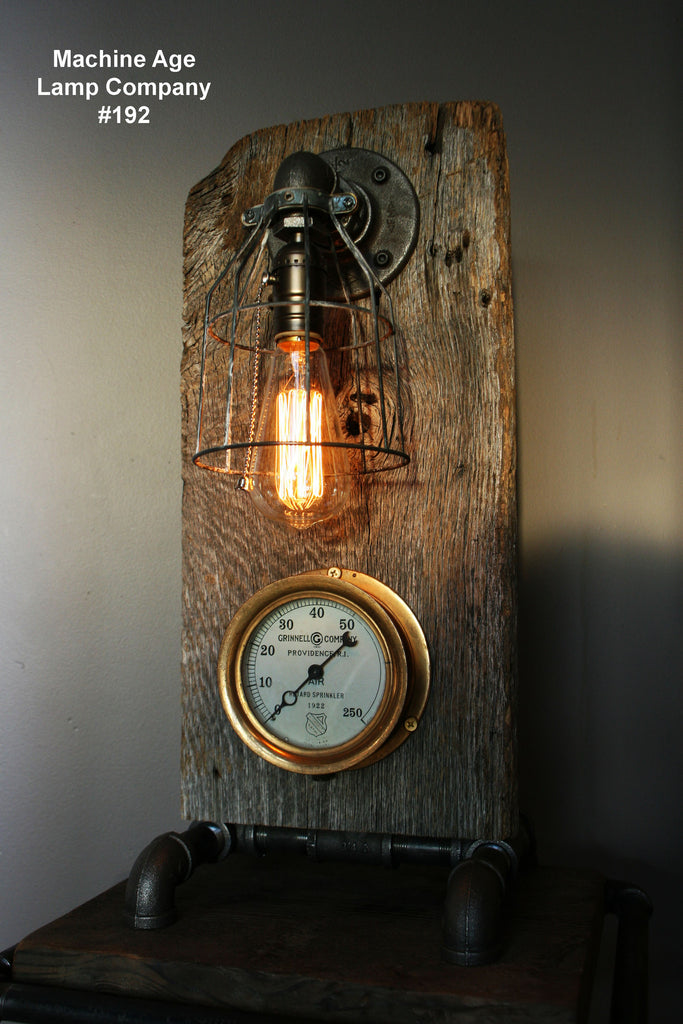 Steampunk Lamp, Antique Steam Gauge, Barnwood #192