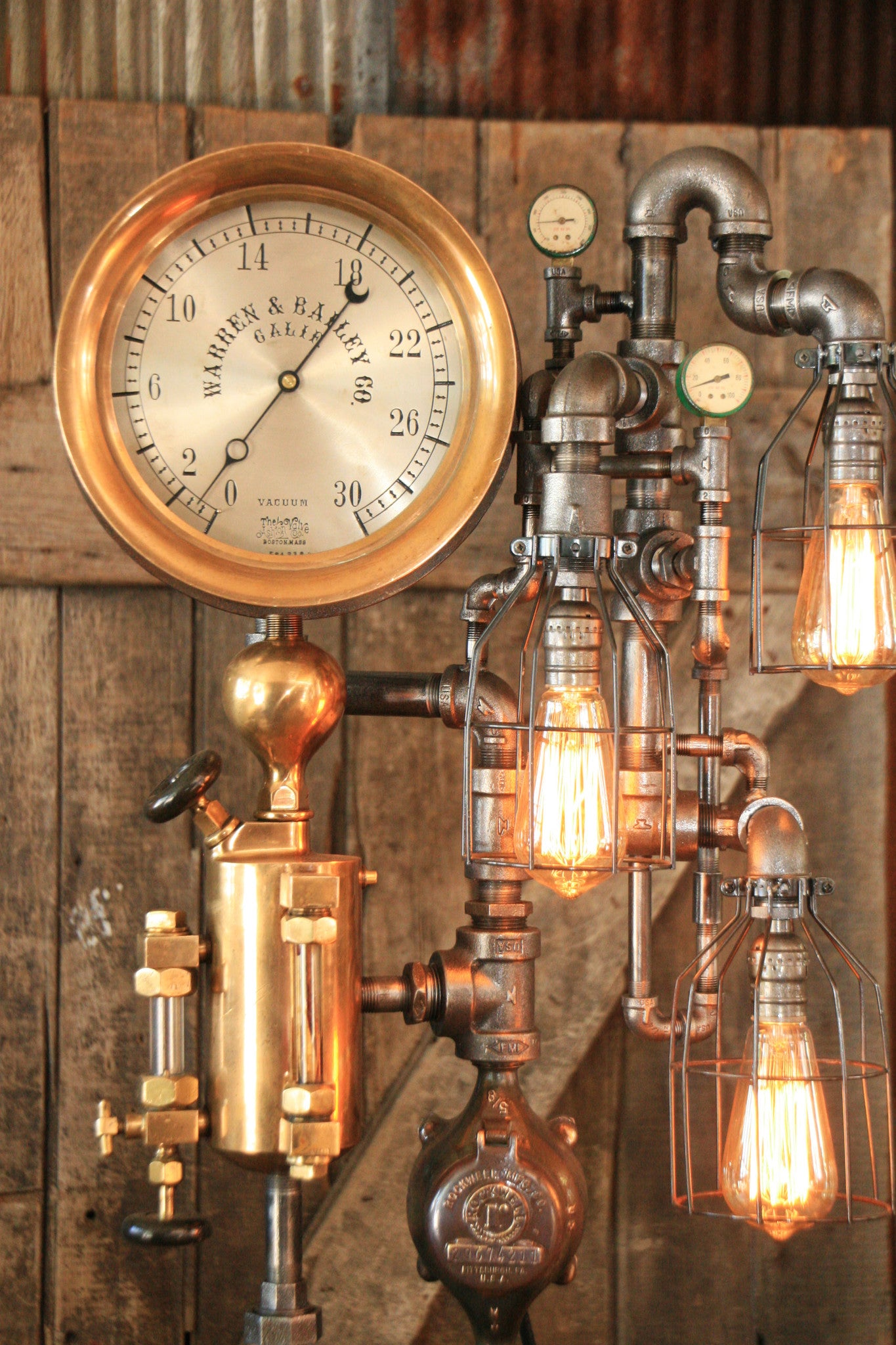 Steampunk Industrial, Rare Steam Gauge, Brass Oiler, #855