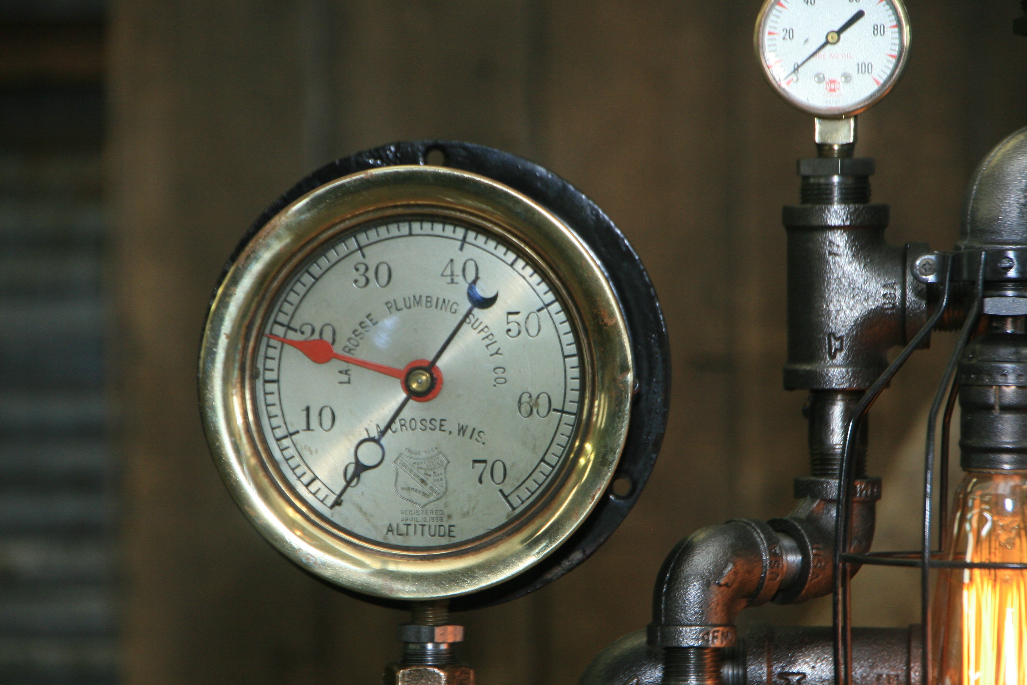 Steampunk Industrial Machine Age Lamp / Steam Gauge / Gear / Lamp #2543