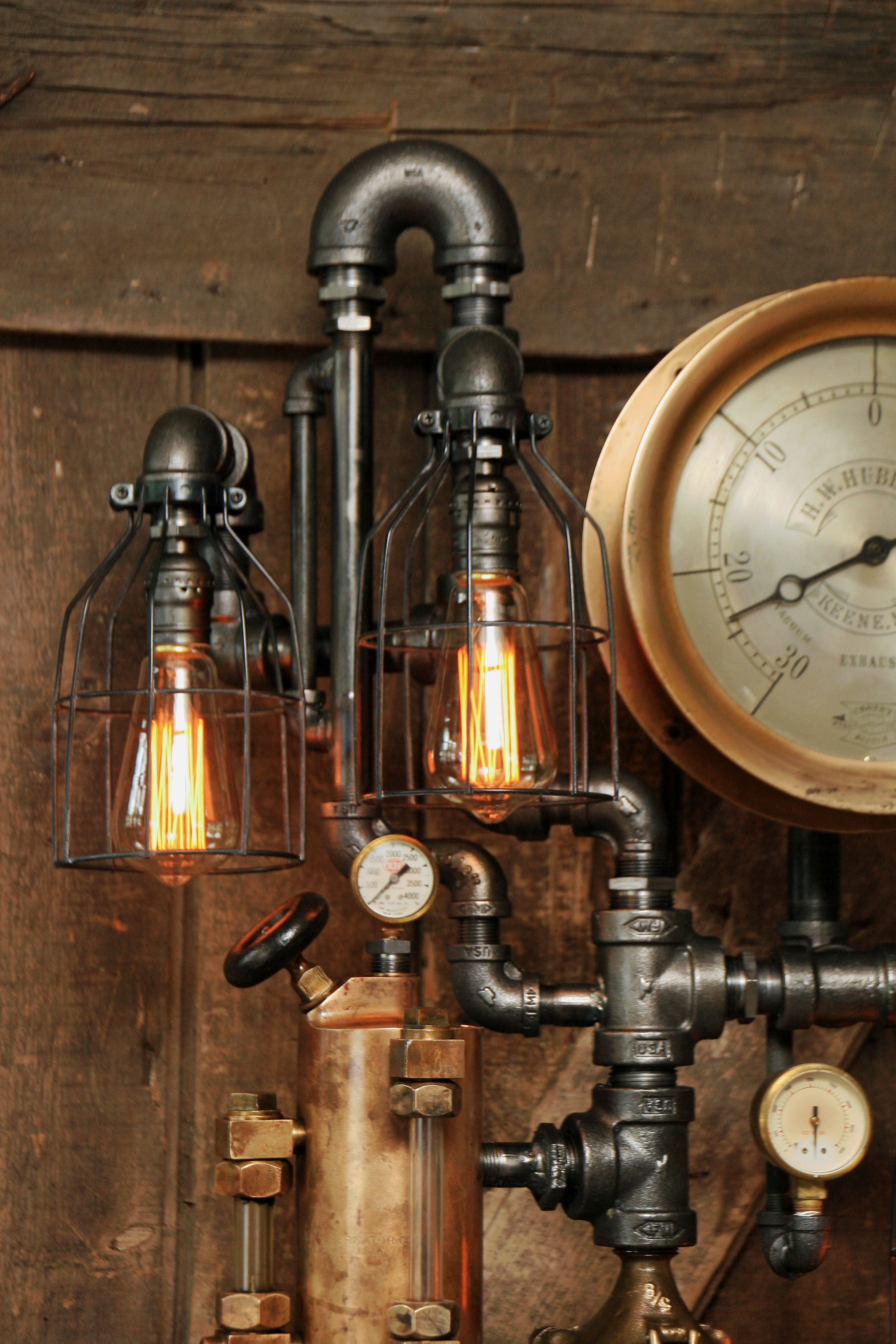Steampunk Industrial / Antique Steam Gauge Lamp / Keene NH / H.W Hubbard / #1520