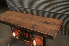 Steampunk Industrial Table / Pub, sofa console / Antique Furnace Door / Barnwood / Table #1950