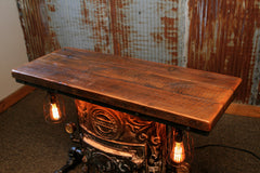 Steampunk Industrial Antique Stove Boiler Door Table, Barn wood Top #1393 - SOLD