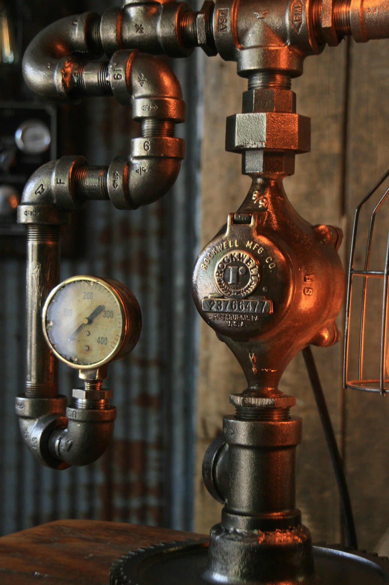 Steampunk Industrial Steam Gauge Lamp, 6" steam gauge #1060
